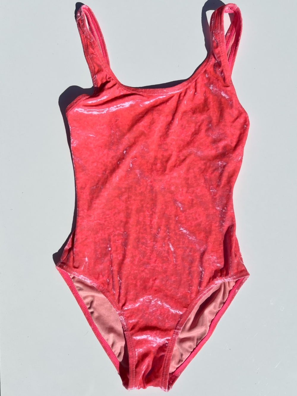 Vtg Y2K 80s 90s Swimsuit One-Piece Bodysuit Coral Cove Hot Pink Velvet Rave XS